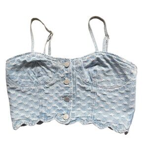 NEW Blank NYC Light Wash Heart Denim Crop Top US S
